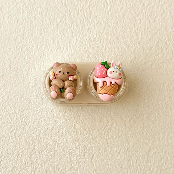 Portable Contact Lens Case Compact Size Home Travel Bear Cubs - Picture 2 of 4